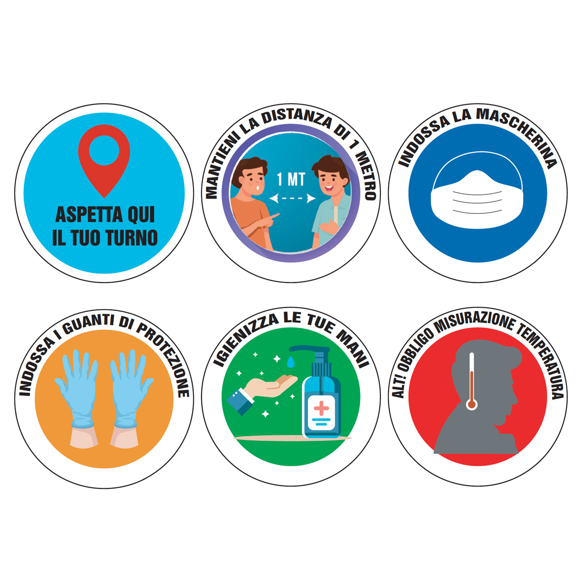 KIT 6 ADESIVI Pavimento CALPESTABILI DISTANZA SICUREZZA IGIENE corona 19 G
